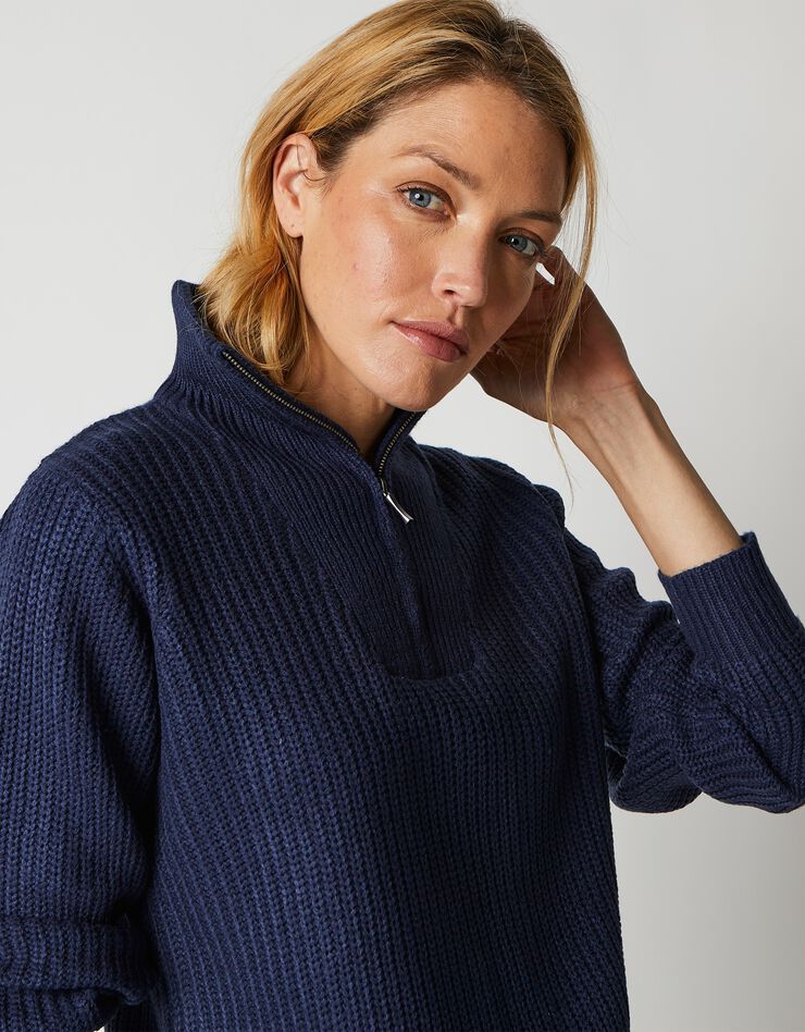 Pull col camionneur zippé maille anglasie (marine) Pull col camionneur zippé maille anglasie (marine)