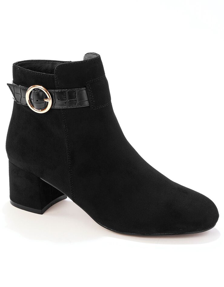 Boots à talon avec bride croco et boucle dorée - noir (noir) Boots à talon avec bride croco et boucle dorée - noir (noir)