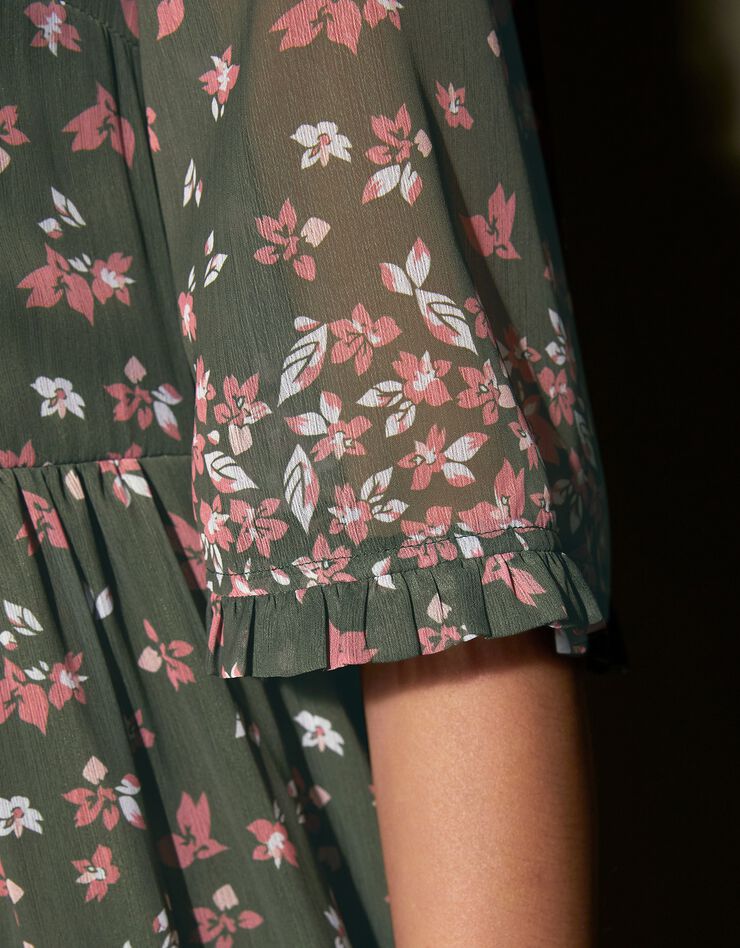 Robe volantée imprimée manches coudes (kaki)