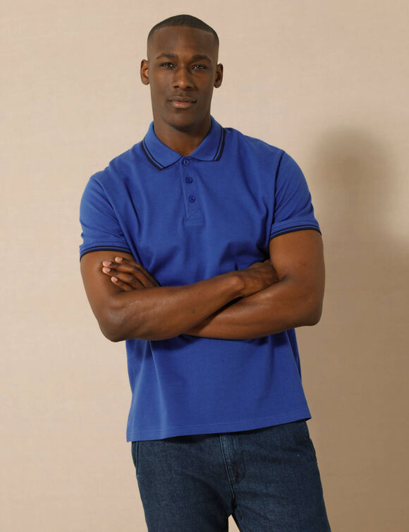 Polo uni maille piquée manches courtes (bleu)