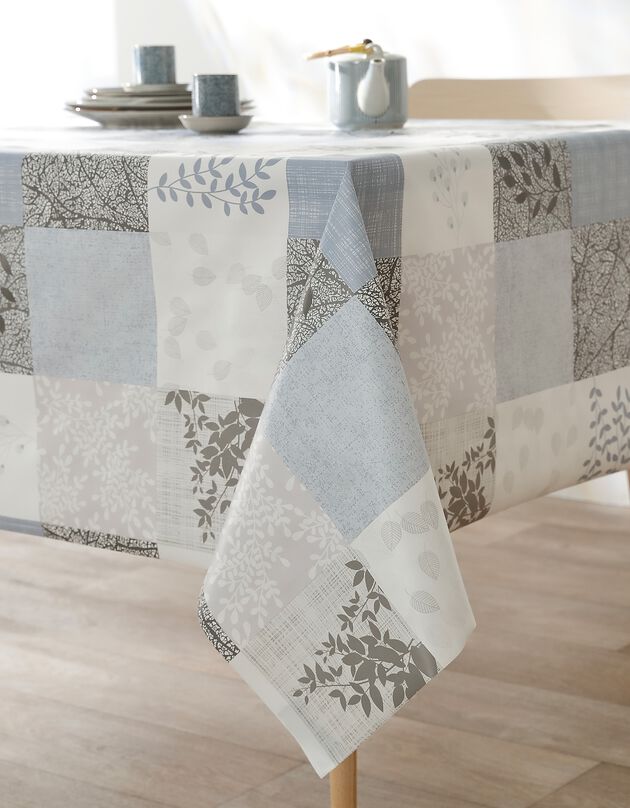 Nappe toile cirée imprimée patchwork  (gris / bleu)