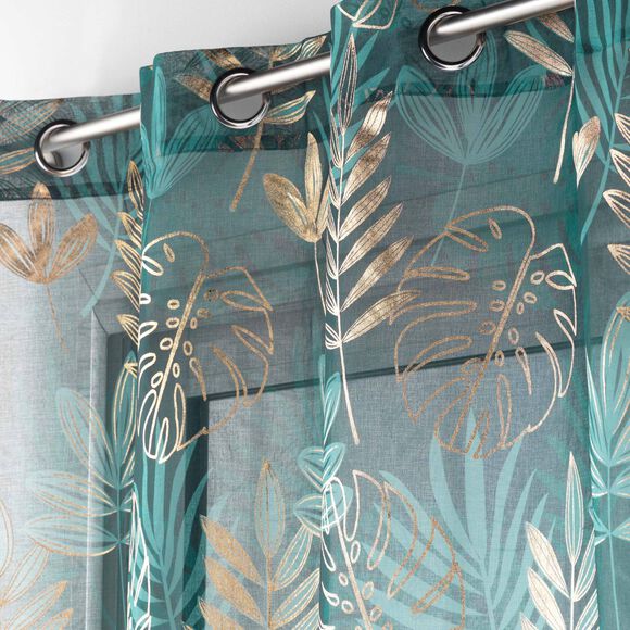 Voilage feuillages imprim&eacute; m&eacute;tallis&eacute; (&eacute;meraude)