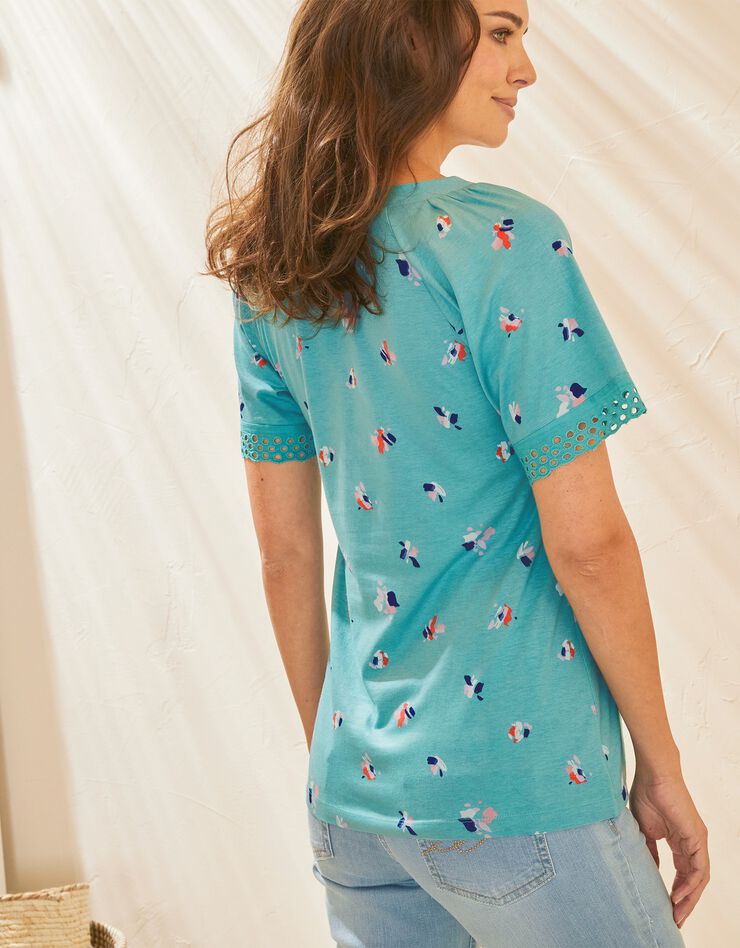 Tee-shirt imprimé minimaliste broderie anglaise (aqua) Tee-shirt imprimé minimaliste broderie anglaise (aqua)