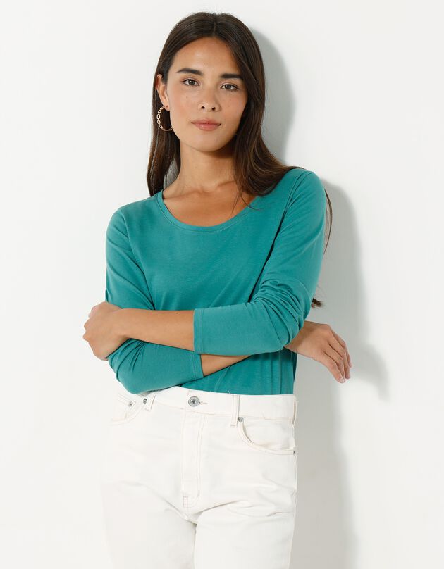 T-shirt col rond manches longues uni (vert)