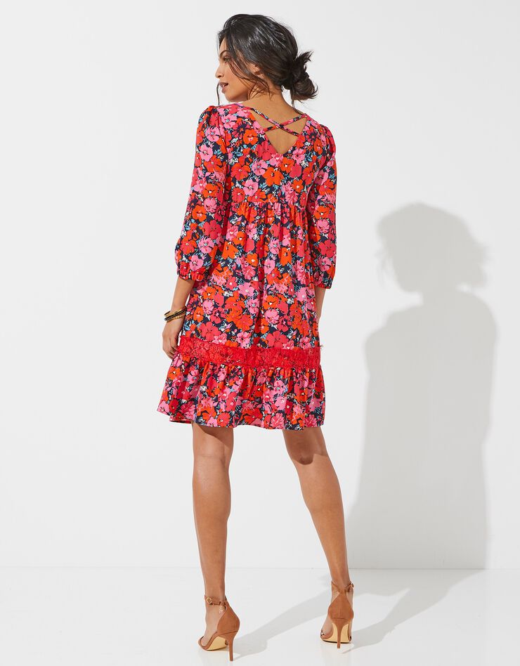 Robe dos croisé imprimée (indigo / rose) Robe dos croisé imprimée (indigo / rose)