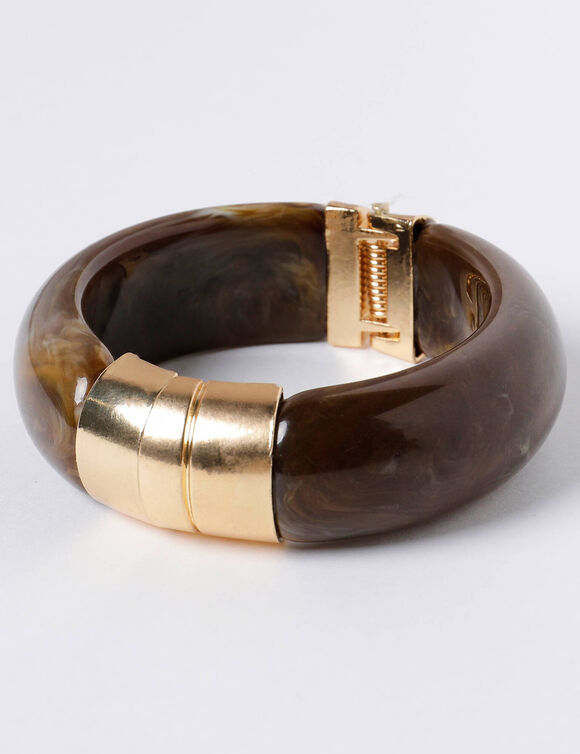 Large bracelet jonc aimant&eacute; en r&eacute;sine et m&eacute;tal coloris dor&eacute; (marron)