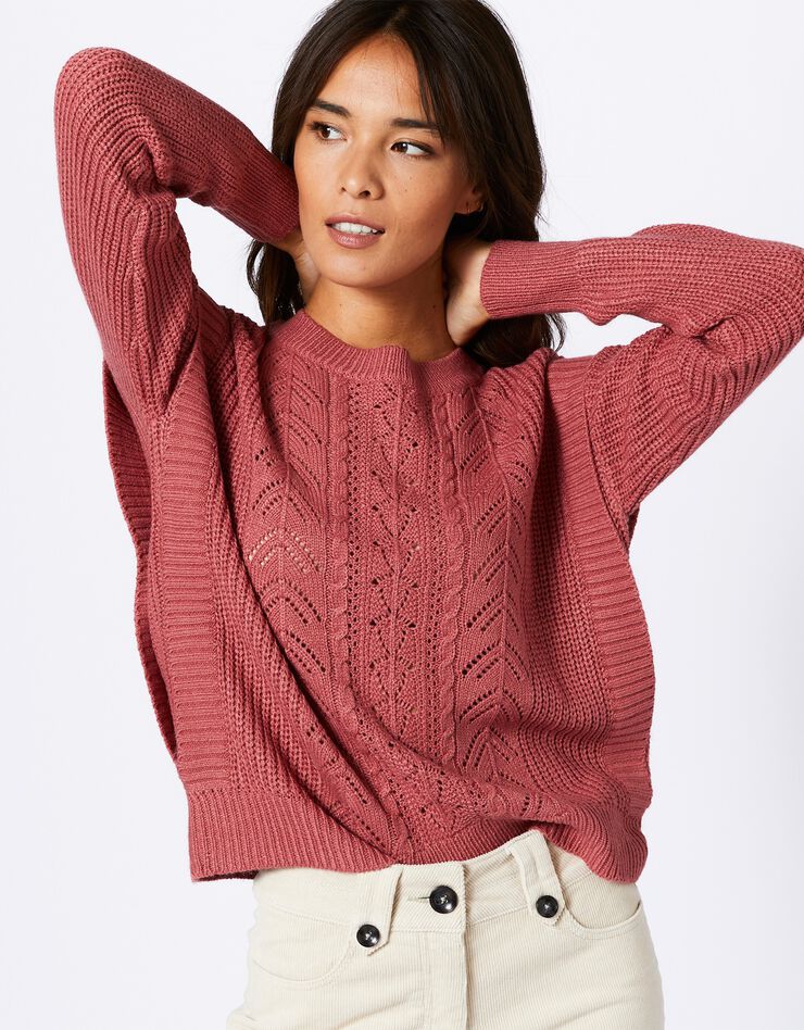Pull manches longues maille fantaisie (bois de rose) Pull manches longues maille fantaisie (bois de rose)