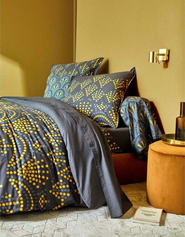 Linge de lit Sarah coton imprimé palmettes (gris)