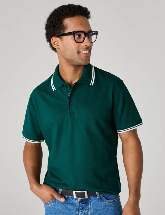 Polo uni maille piqu&eacute;e manches courtes (vert sapin)