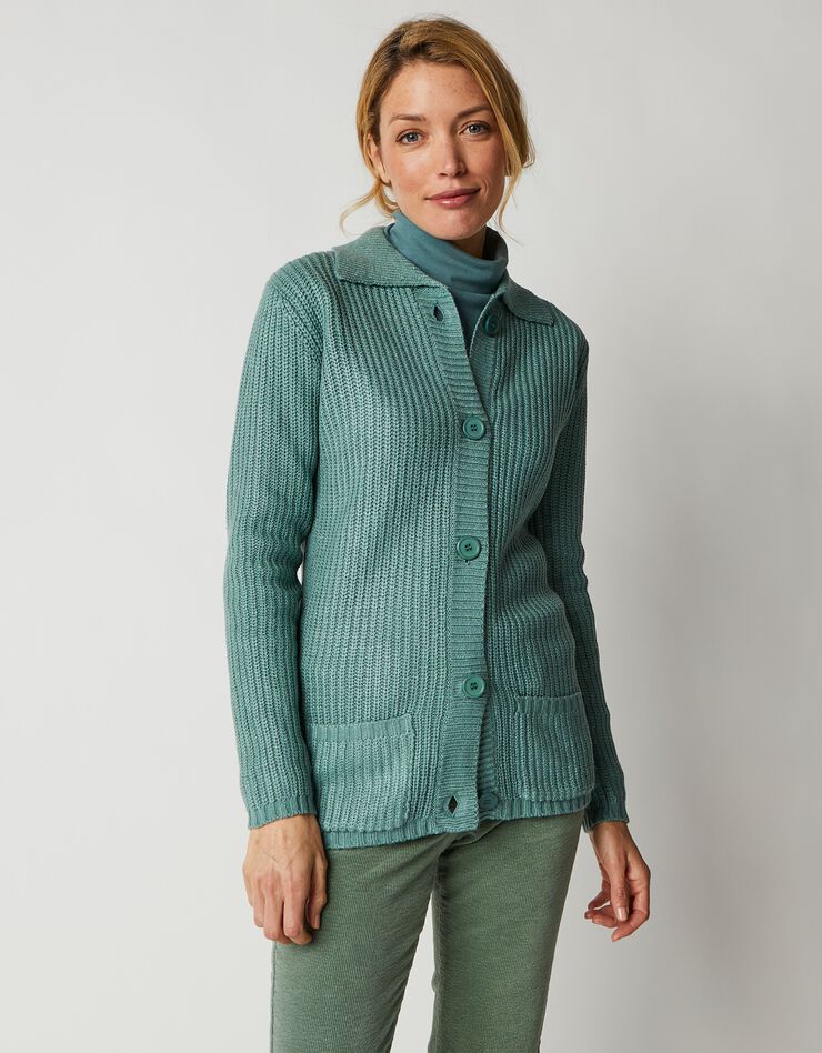 Gilet boutonné maille anglaise (vert jade) Gilet boutonné maille anglaise (vert jade)
