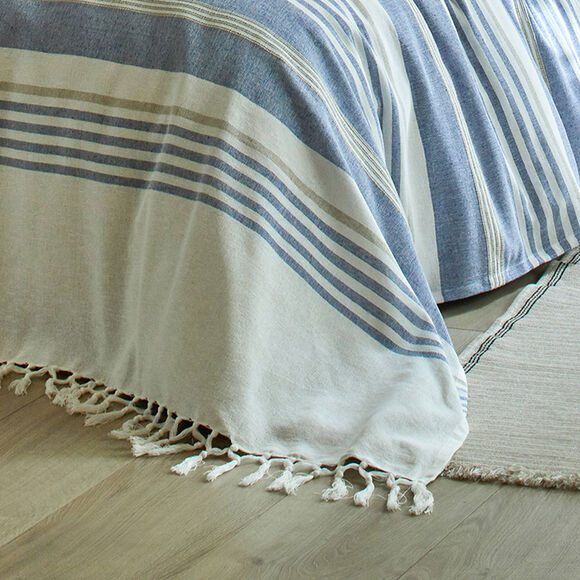 Plaid jeté multicolore coton tissage artisanal (bleu)