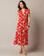 Robe longue sans manches, crépon imprimé (rouge)