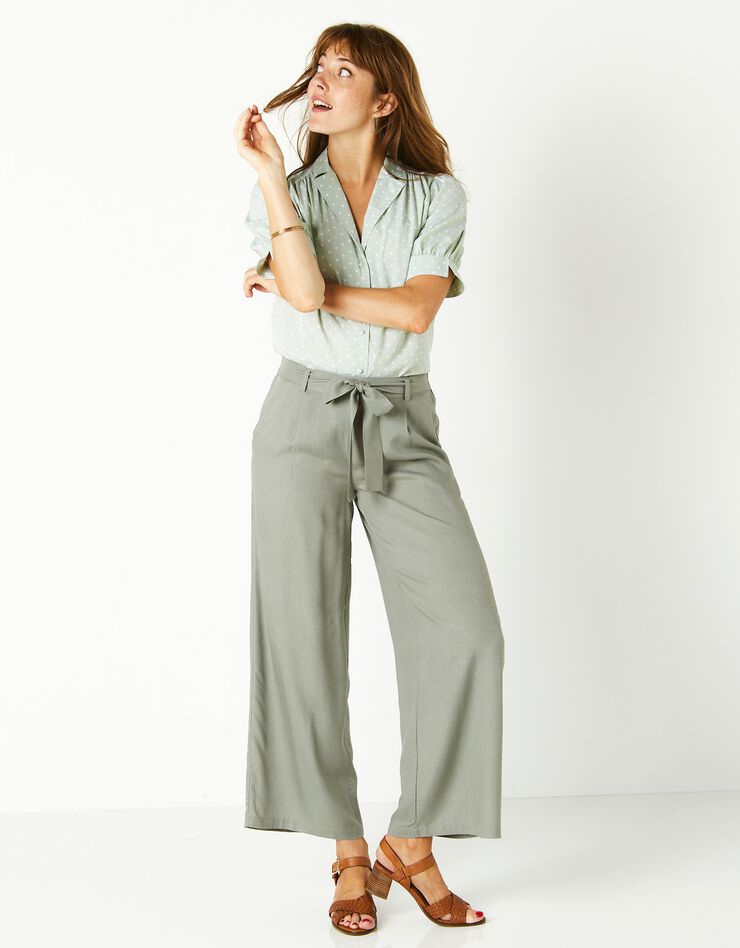 Pantalon raccourci large uni (kaki clair) Pantalon raccourci large uni (kaki clair)