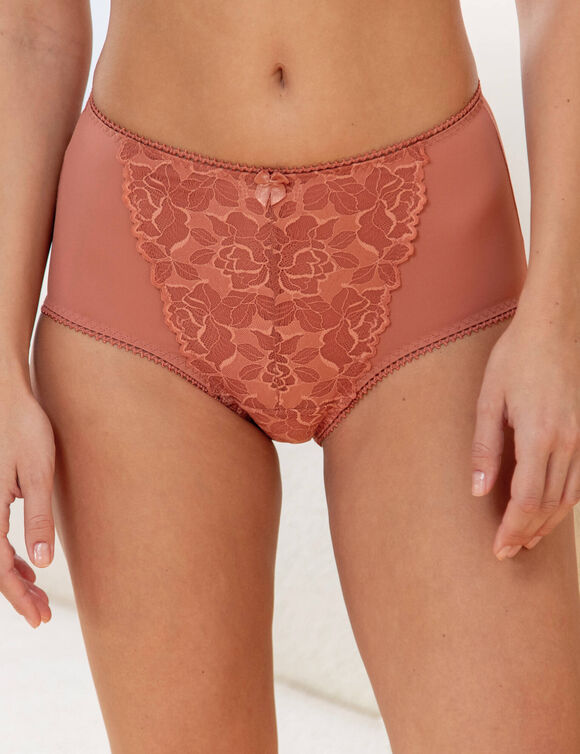 Culotte taille haute forme maxi en microfibre et dentelle Sardara - lot de 2 (bois de rose)