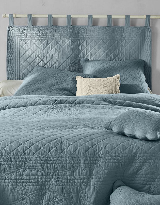 Tête de lit unie coton style boutis Cassandre (bleu grisé)