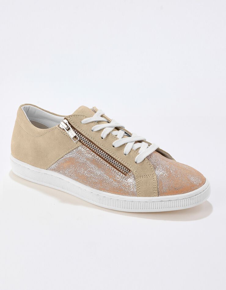 Baskets zippées en cuir souple irisé (beige irisé) Baskets zippées en cuir souple irisé (beige irisé)