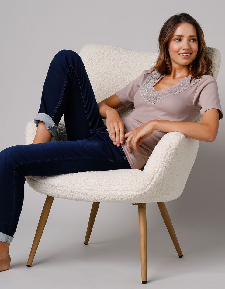 Tee-shirt coton et dentelle - lot de 2 (vison)