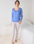 Pyjama pantalon empiècement plumetis - imprimé oiseaux (écru / bleu)