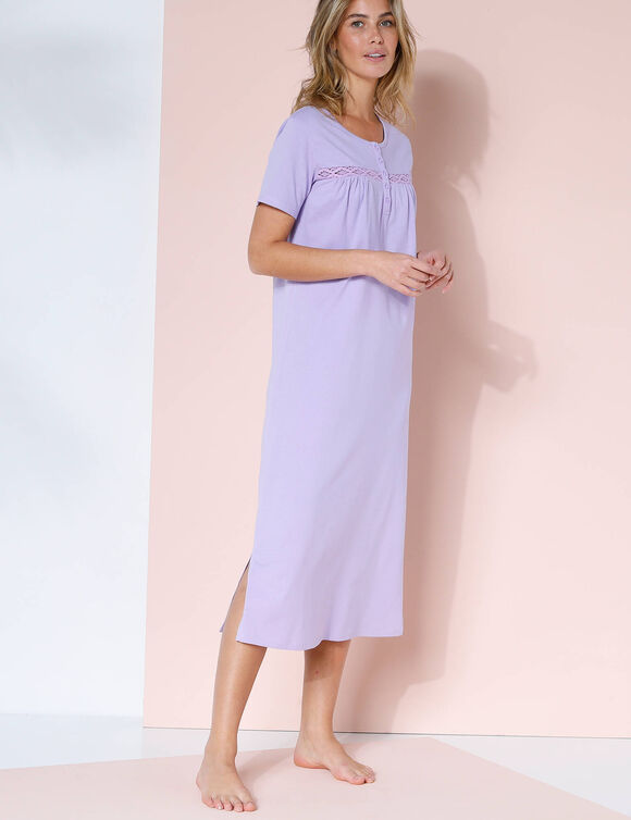 Chemise de nuit longue manches courtes unie (parme)