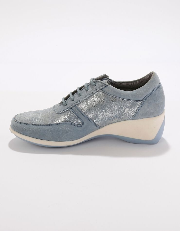 Baskets zippées compensées en cuir femme (bleu grisé) Baskets zippées compensées en cuir femme (bleu grisé)