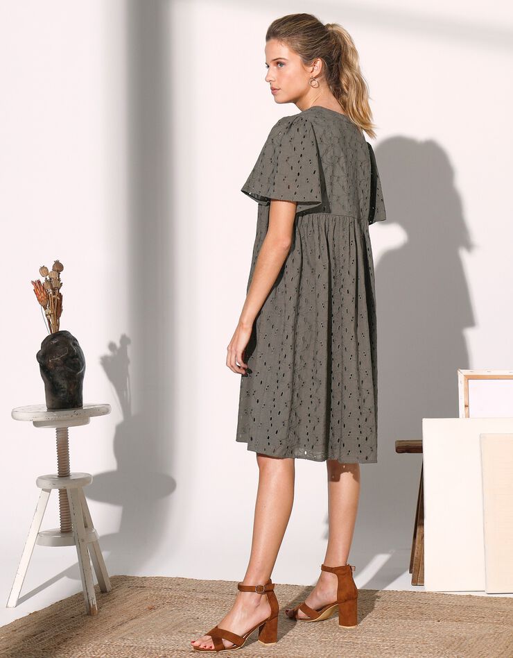 Robe évasée, broderie anglaise (kaki)