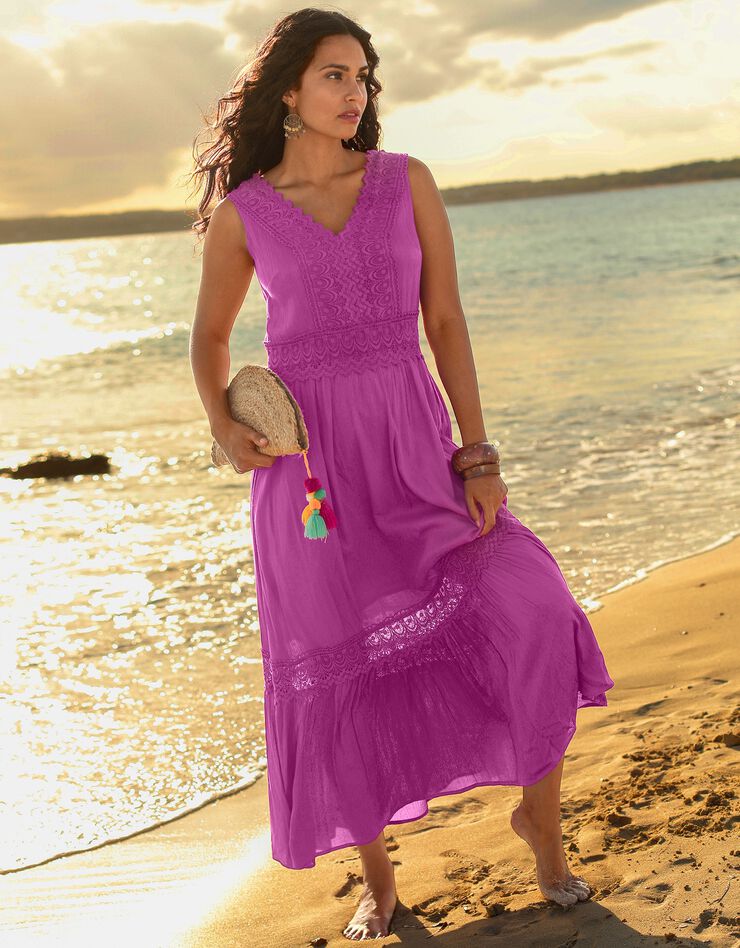 Robe longue volantée macramé (violine) Robe longue volantée macramé (violine)