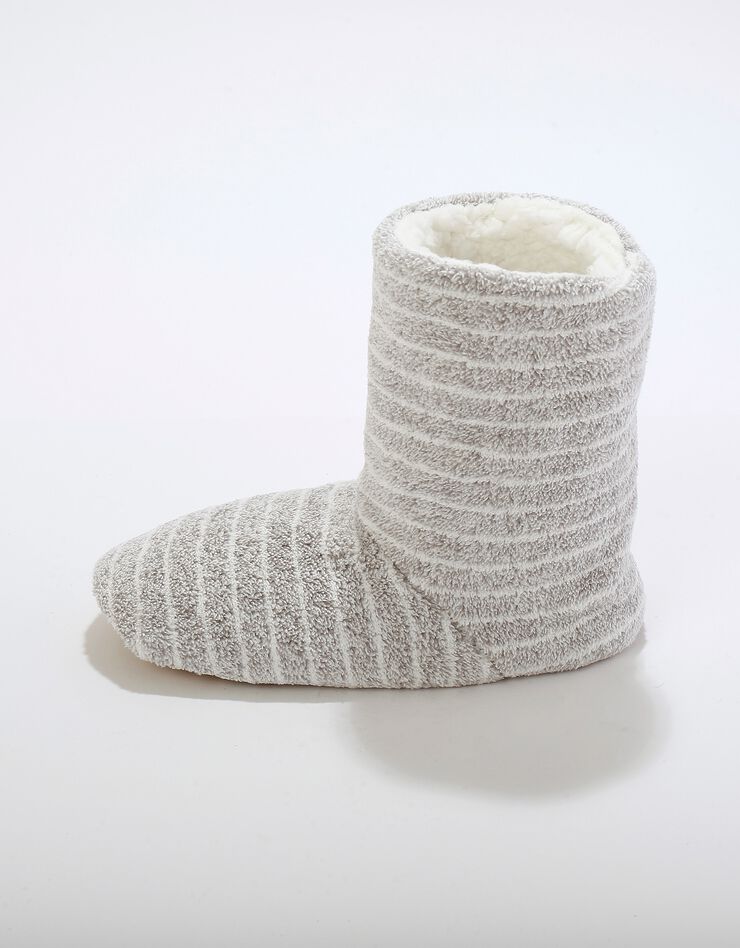 Chaussons bottillons souples fourrés en fausse fourrure - rayés (gris) Chaussons bottillons souples fourrés en fausse fourrure - rayés (gris)