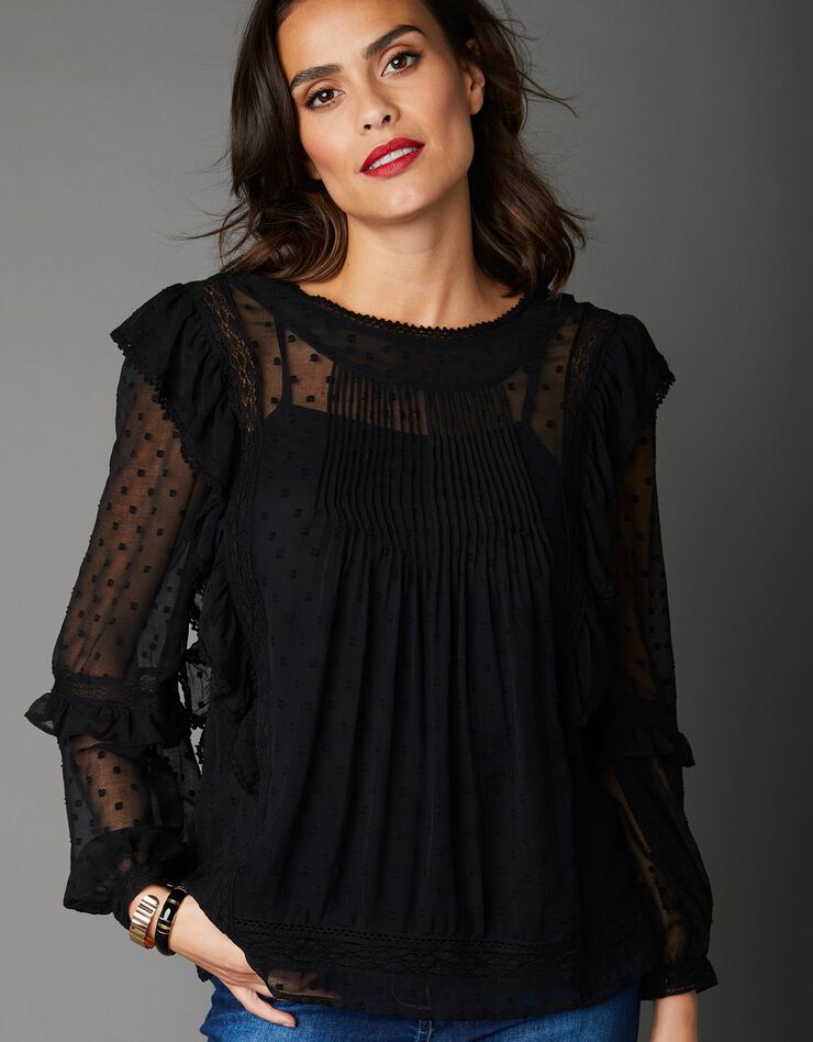 Blouse volantée en plumetis et son top assorti (noir) Blouse volantée en plumetis et son top assorti (noir)