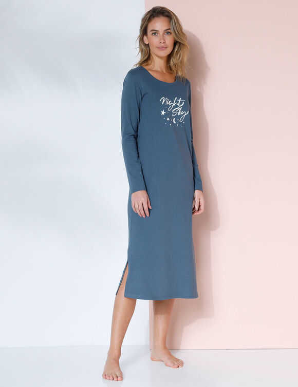 Chemise de nuit longue manches longues imprimé "night" (bleu foncé)