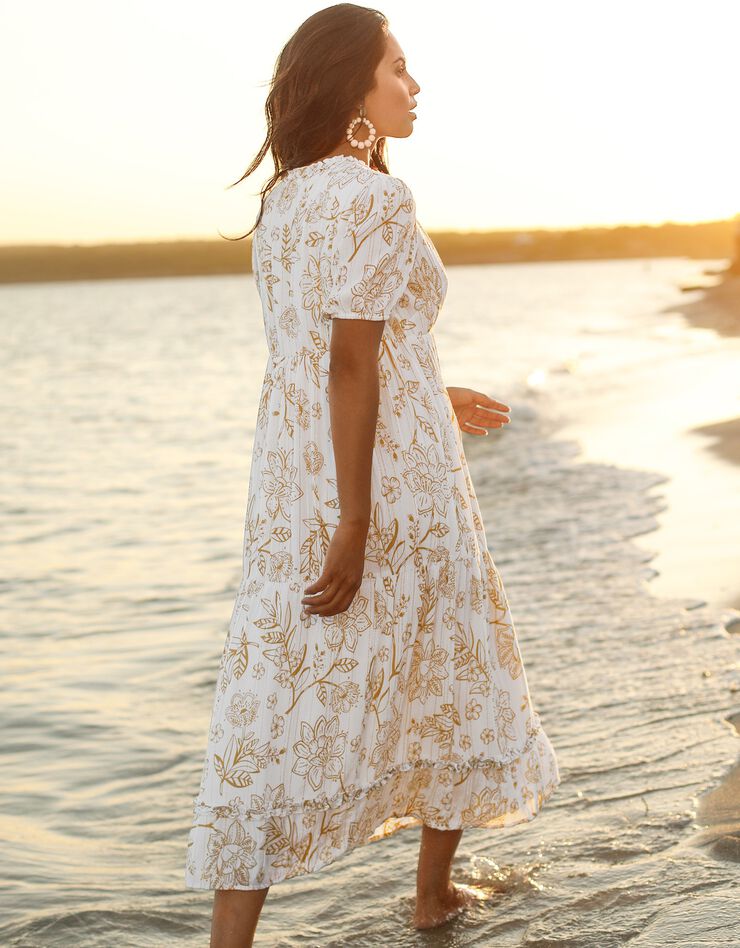 Robe longue volantée imprimée (blanc / caramel) Robe longue volantée imprimée (blanc / caramel)