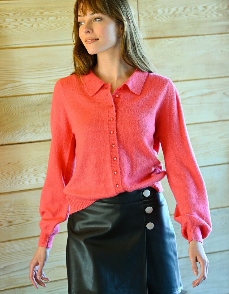 Cardigan boutonné col polo (corail) Cardigan boutonné col polo (corail)