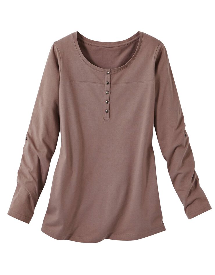 Tee-shirt col tunisien uni (taupe) Tee-shirt col tunisien uni (taupe)