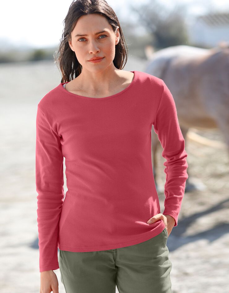 Tee-shirt uni manches longues jersey coton bio (cerise) Tee-shirt uni manches longues jersey coton bio (cerise)