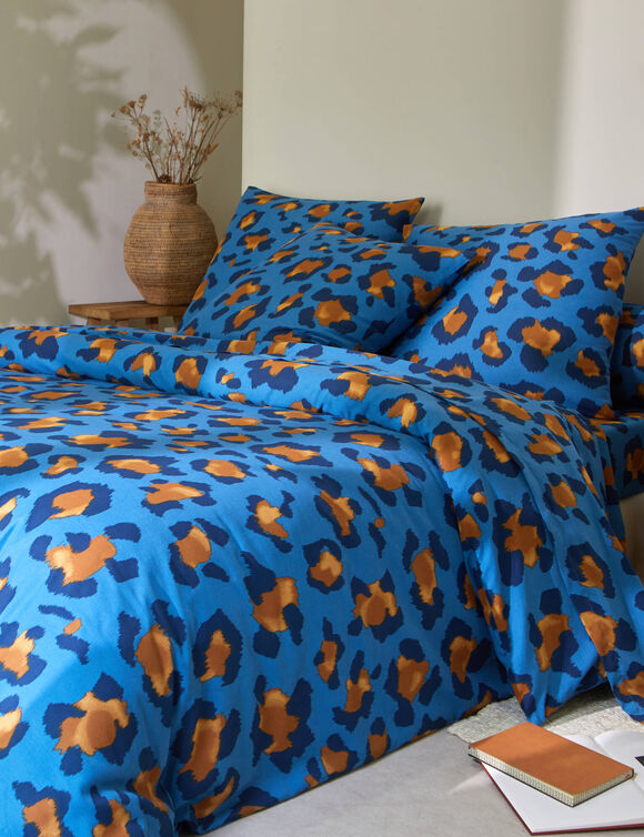 Linge de lit Pedro en polycoton imprimé peau de bête (bleu)