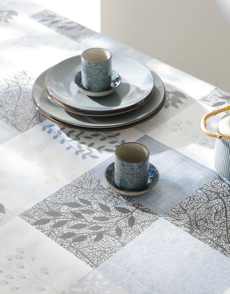 Nappe toile cirée imprimée patchwork  (gris / bleu)
