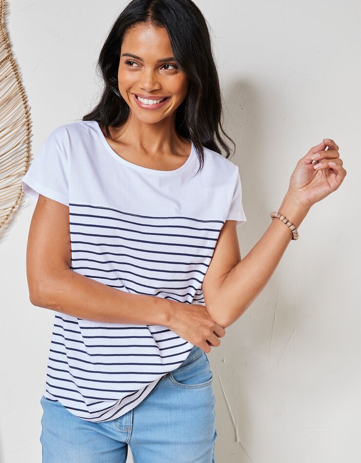 Tee-shirt rayé manches courtes - éco-responsable (blanc / marine) Tee-shirt rayé manches courtes - éco-responsable (blanc / marine)