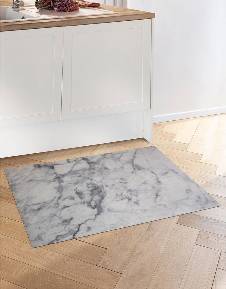 Tapis vinyle effet marbre blanc (blanc)