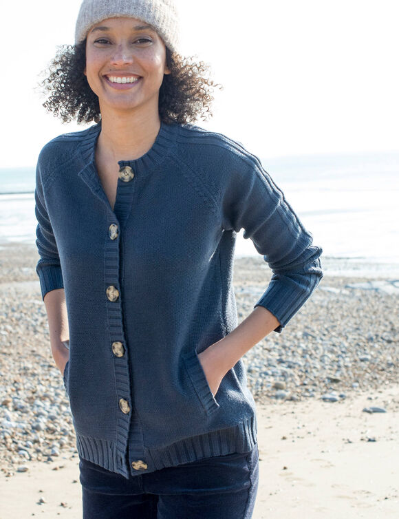 Cardigan boutonn&eacute; maille fantaisie (marine)