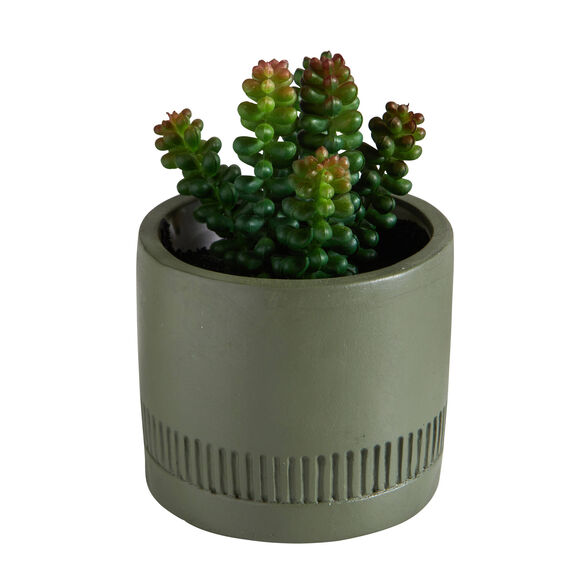 Plante verte artificielle et pot en ciment (vert)