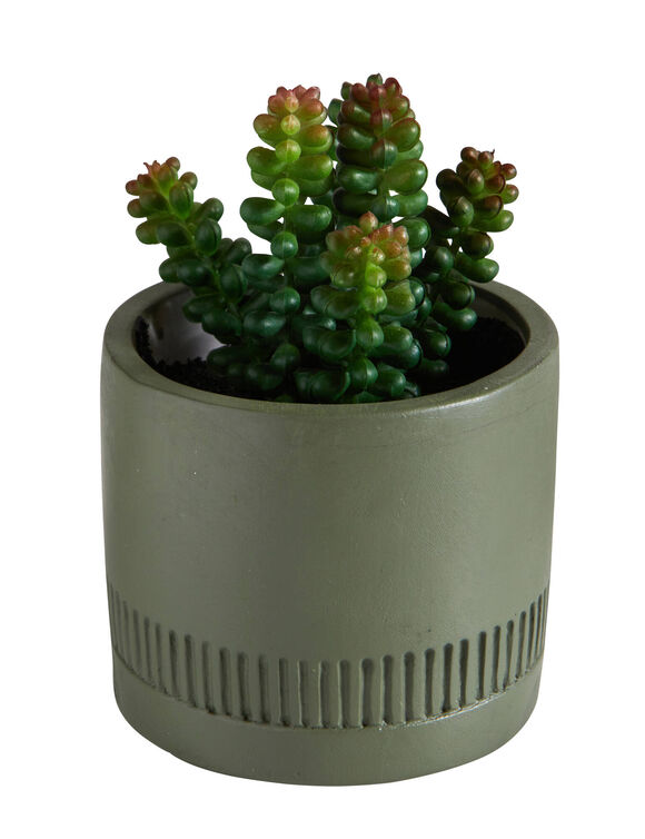 Plante verte artificielle et pot en ciment (vert)