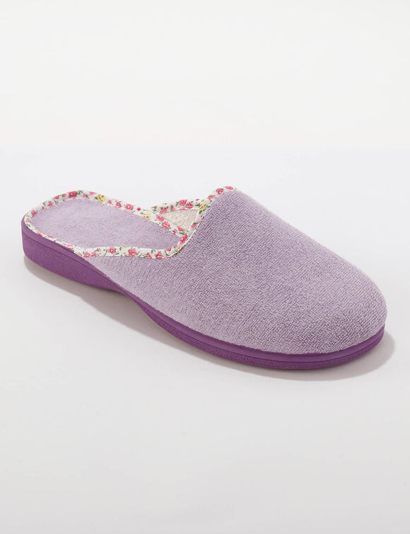 Mules plates souples biais fleuri (parme)