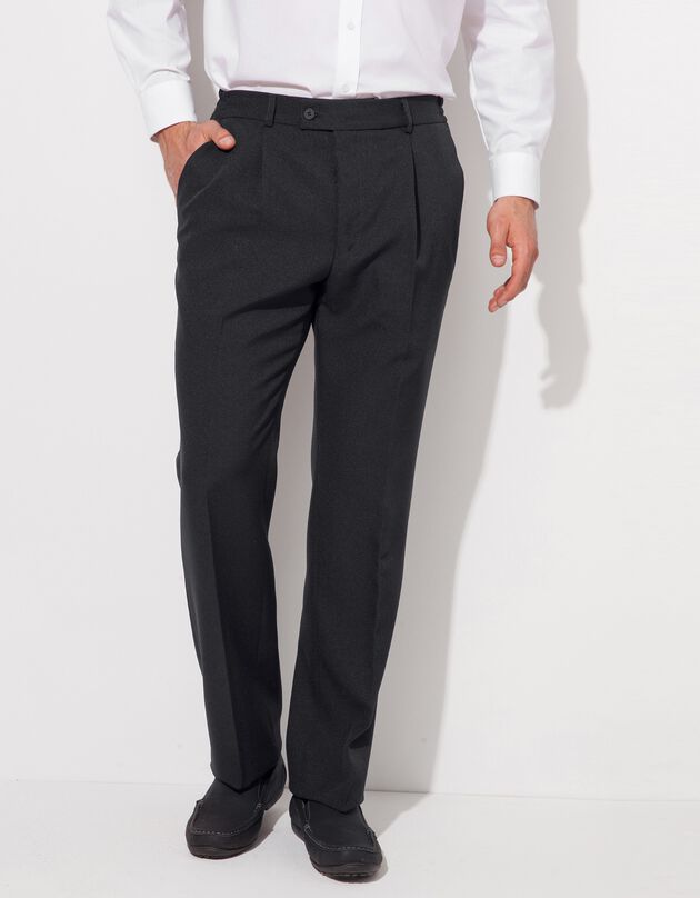 Pantalon taille élastiquée à pinces - polyester/laine (gris anthracite)