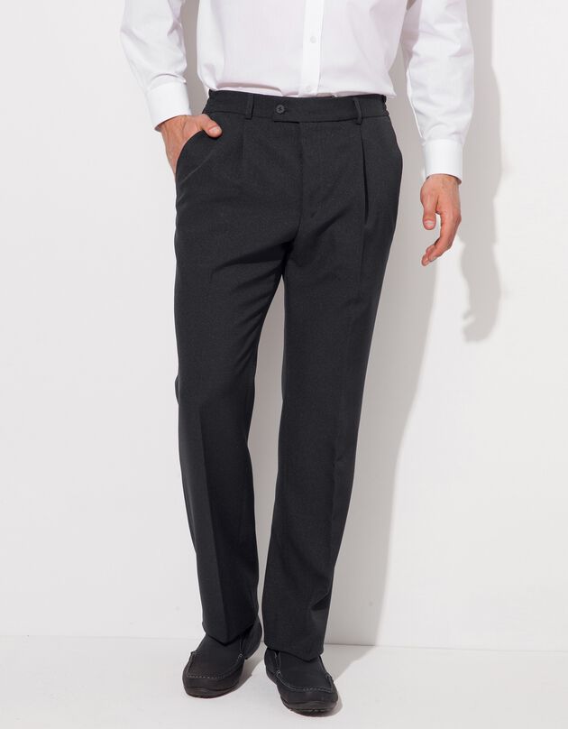 Pantalon taille élastiquée à pinces - polyester/laine (gris anthracite)