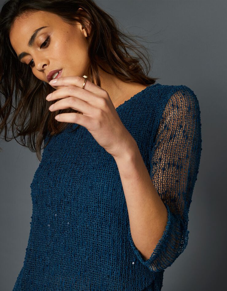 Pull fantaisie effet 2en1 manches 3/4 (bleu canard) Pull fantaisie effet 2en1 manches 3/4 (bleu canard)