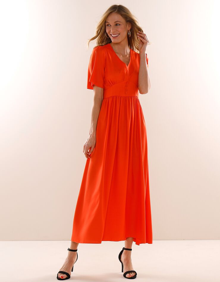Robe longue unie base et manches évasées (orange)