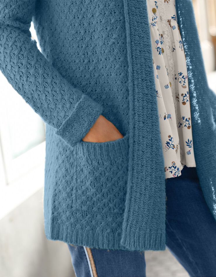 Gilet maille fantaisie toucher mohair (bleu canard) Gilet maille fantaisie toucher mohair (bleu canard)