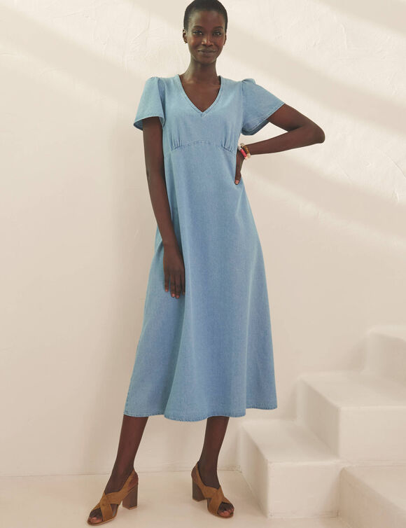 Robe longue en jean, manches papillon (bleached)