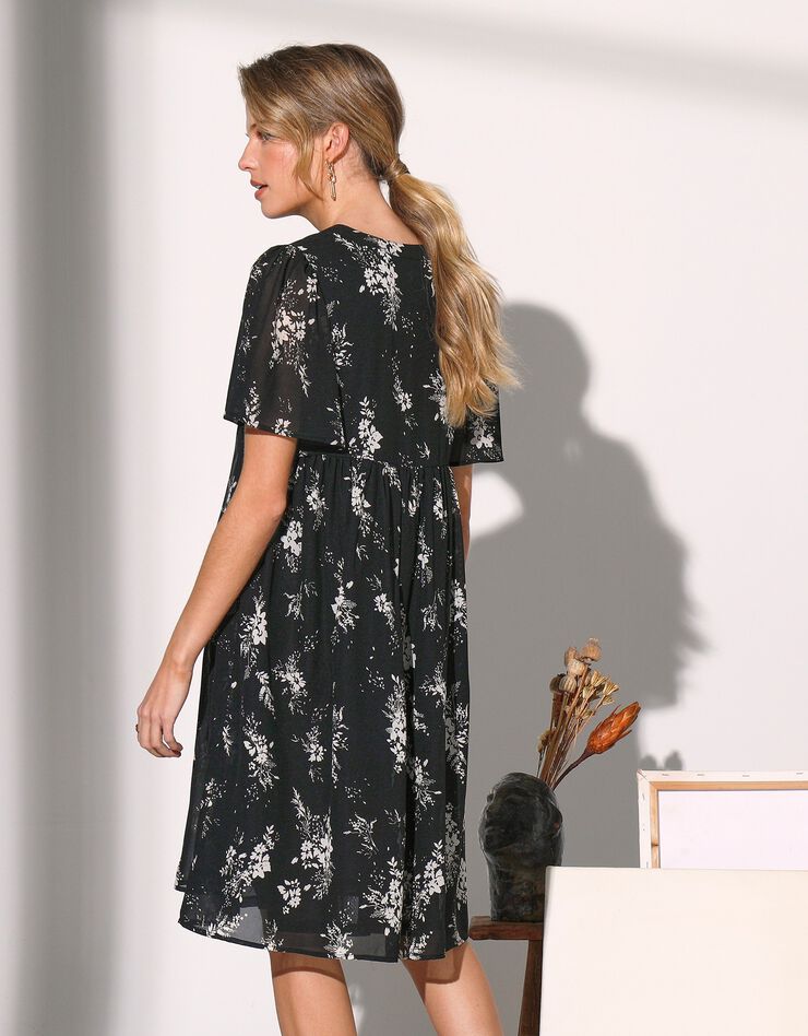 Robe évasée imprimée, voile (noir / écru)