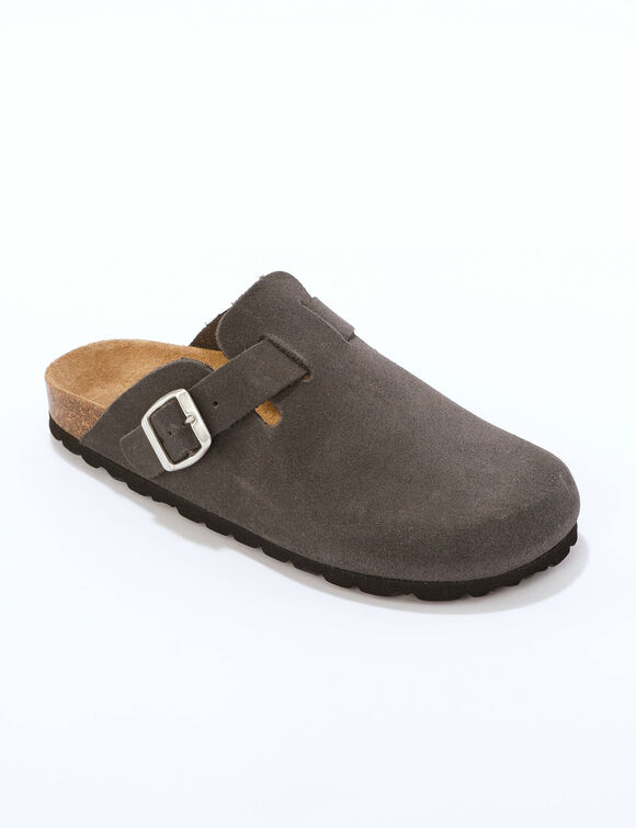 Sabots croûte de cuir avec boucle réglable (gris anthracite)