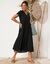 Robe col V longue unie, crépon (noir)